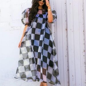 Dressed in LALA Black and White Checkered Maxi Dress